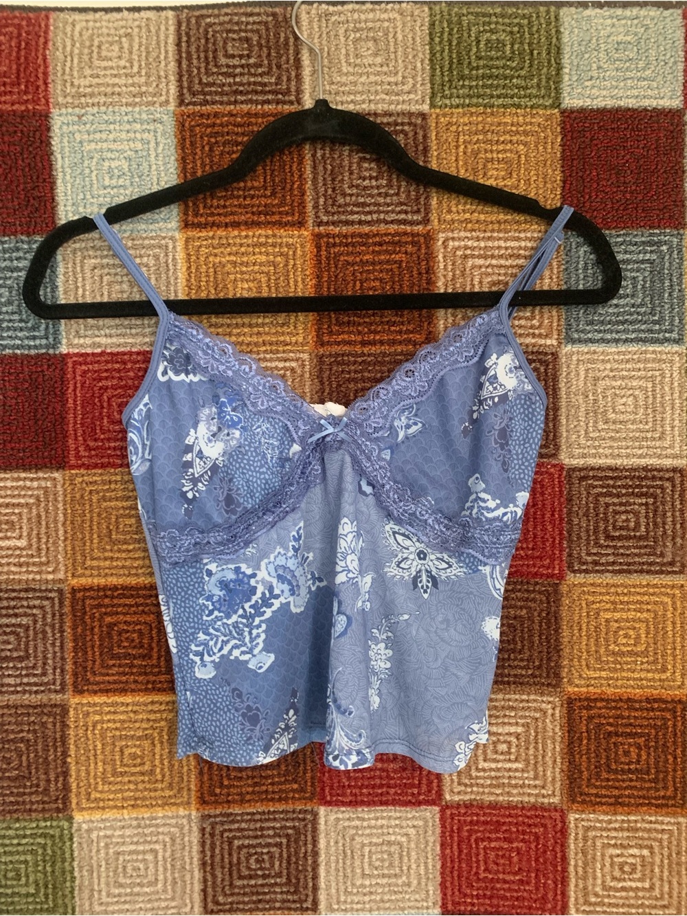 Blue Lace Trim Floral Camisole